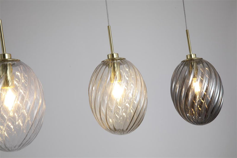 Searchlight 24141-3SB Whirl 3Lt Bar Pendant, Satin Brass Metal, Multi Coloured Glass