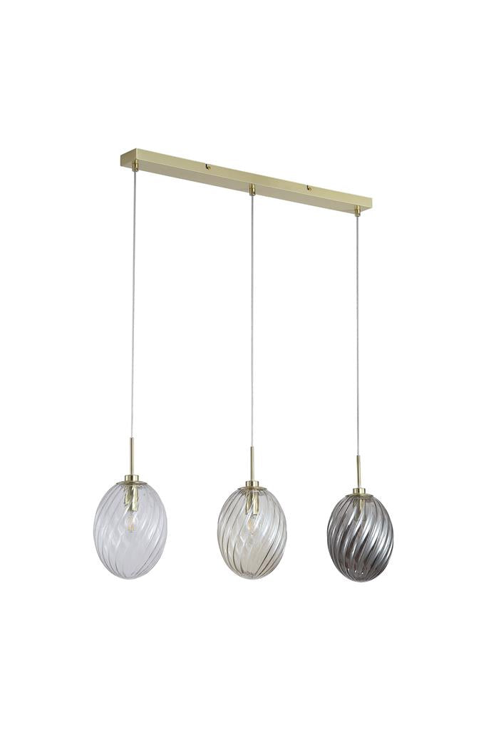 Searchlight 24141-3SB Whirl 3Lt Bar Pendant, Satin Brass Metal, Multi Coloured Glass