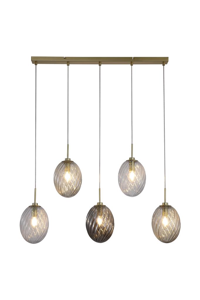 Searchlight 24141-5SB Whirl 5Lt Bar Pendant, Satin Brass Metal,Multi Coloured Glass