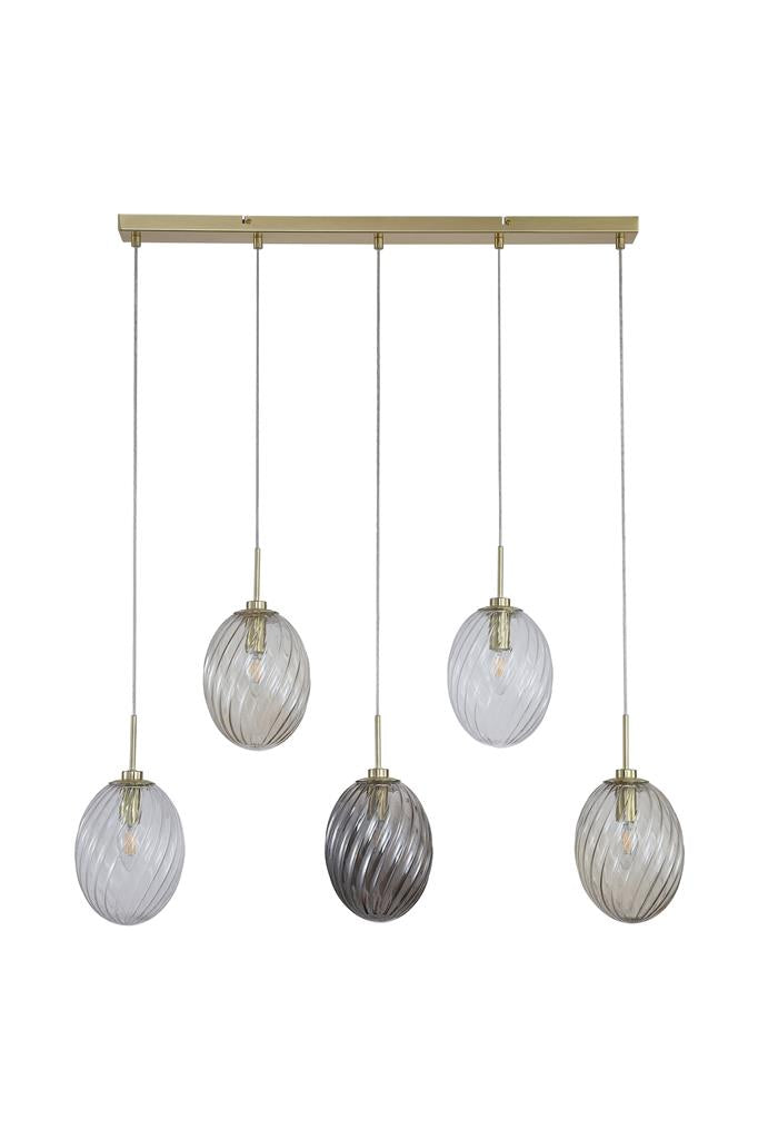 Searchlight 24141-5SB Whirl 5Lt Bar Pendant, Satin Brass Metal,Multi Coloured Glass