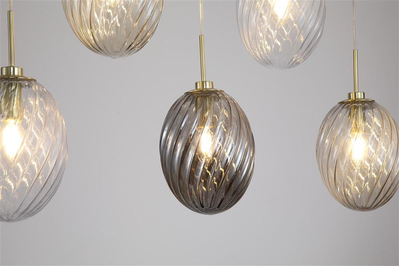 Searchlight 24141-5SB Whirl 5Lt Bar Pendant, Satin Brass Metal,Multi Coloured Glass