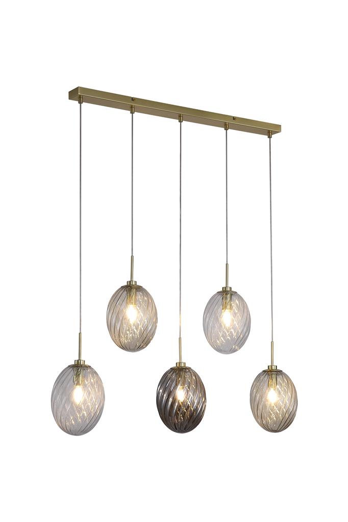 Searchlight 24141-5SB Whirl 5Lt Bar Pendant, Satin Brass Metal,Multi Coloured Glass