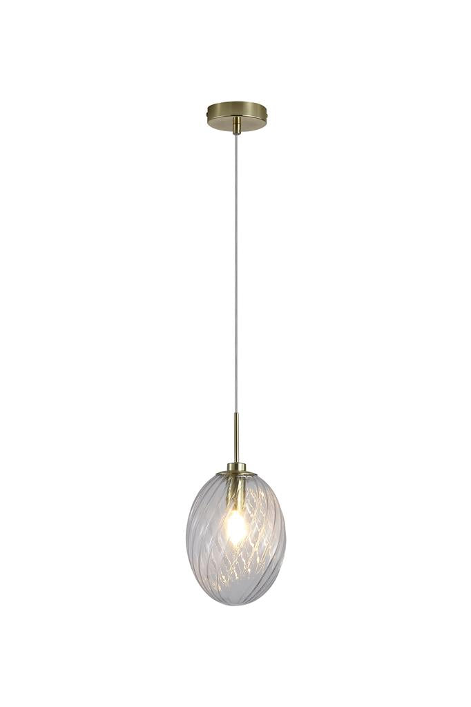 Searchlight 24141CL Whirl 1Lt Pendant, Satin Brass Metal with Clear Glass