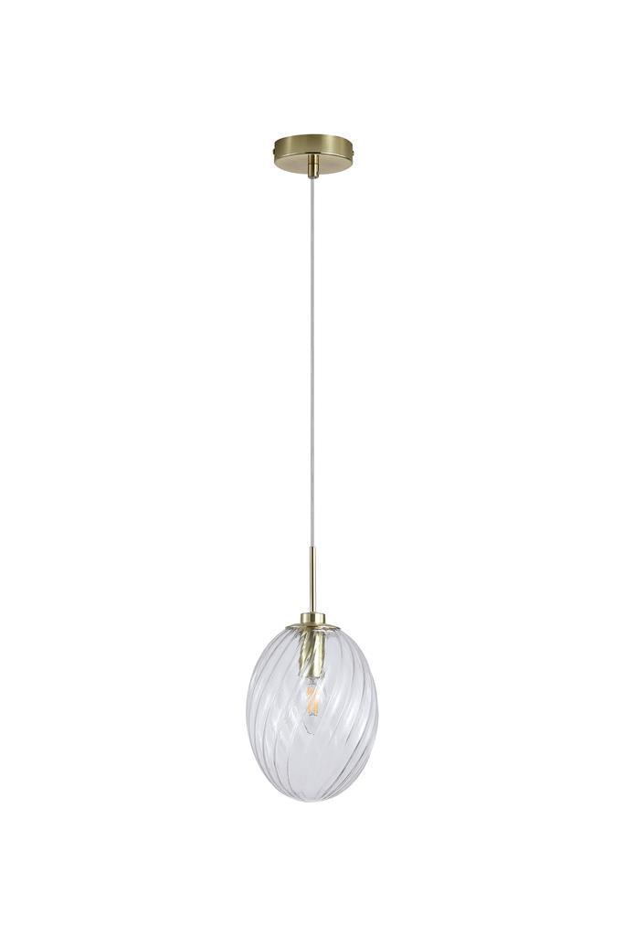 Searchlight 24141CL Whirl 1Lt Pendant, Satin Brass Metal with Clear Glass