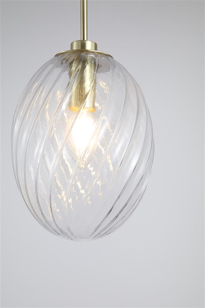 Searchlight 24141CL Whirl 1Lt Pendant, Satin Brass Metal with Clear Glass