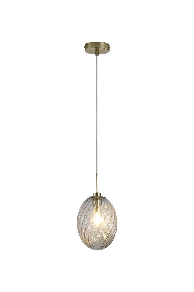 Searchlight 24141CP Whirl 1Lt Pendant, Satin Brass Metal with Champagne Glass