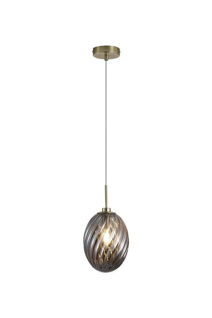 Searchlight 24141SM Whirl 1Lt Pendant, Satin Brass Metal with Smoked Glass