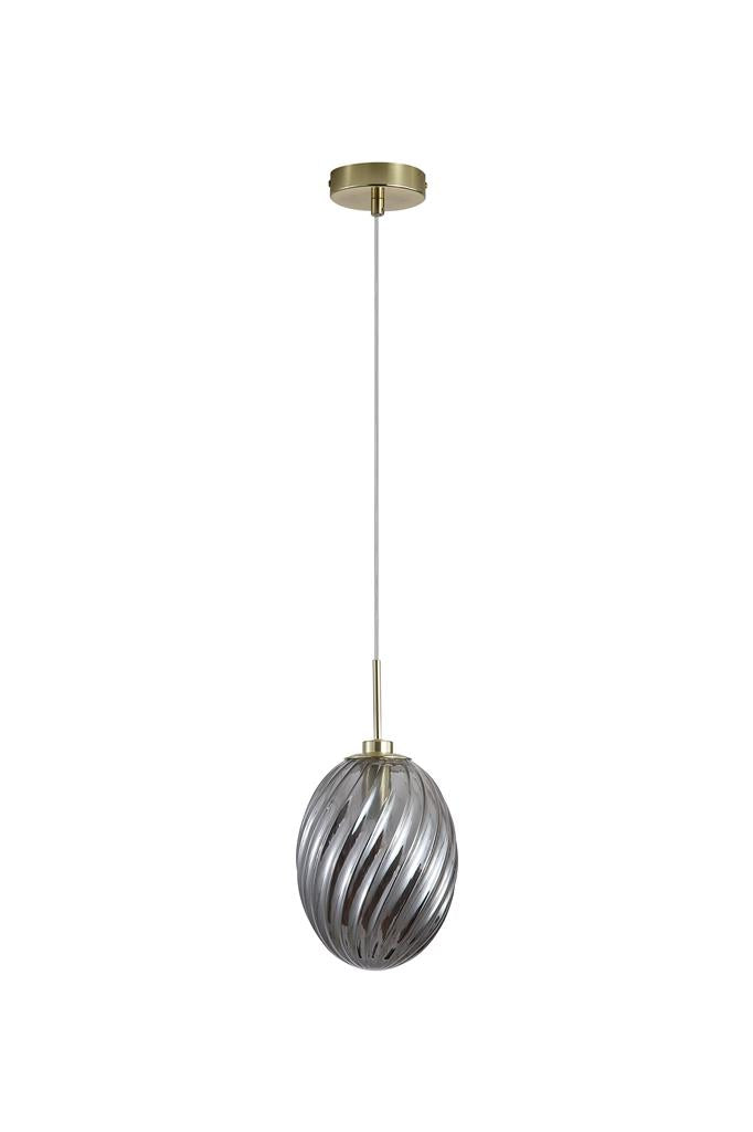 Searchlight 24141SM Whirl 1Lt Pendant, Satin Brass Metal with Smoked Glass