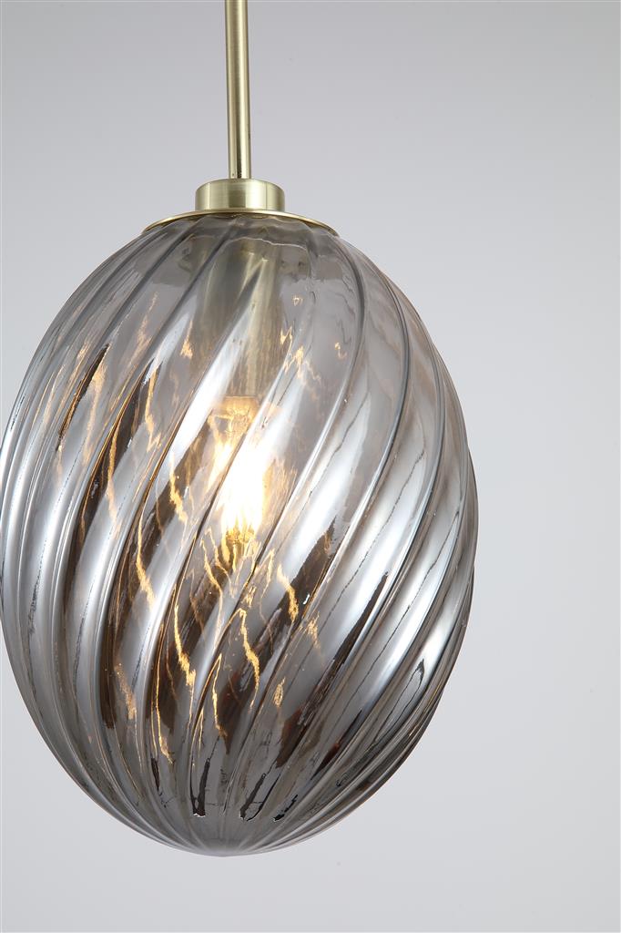 Searchlight 24141SM Whirl 1Lt Pendant, Satin Brass Metal with Smoked Glass