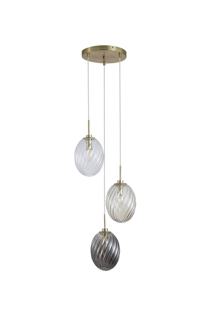 Searchlight 24142-3SB Whirl 3Lt Multi Drop Pendant, Satin Brass Metal, Multi Glass