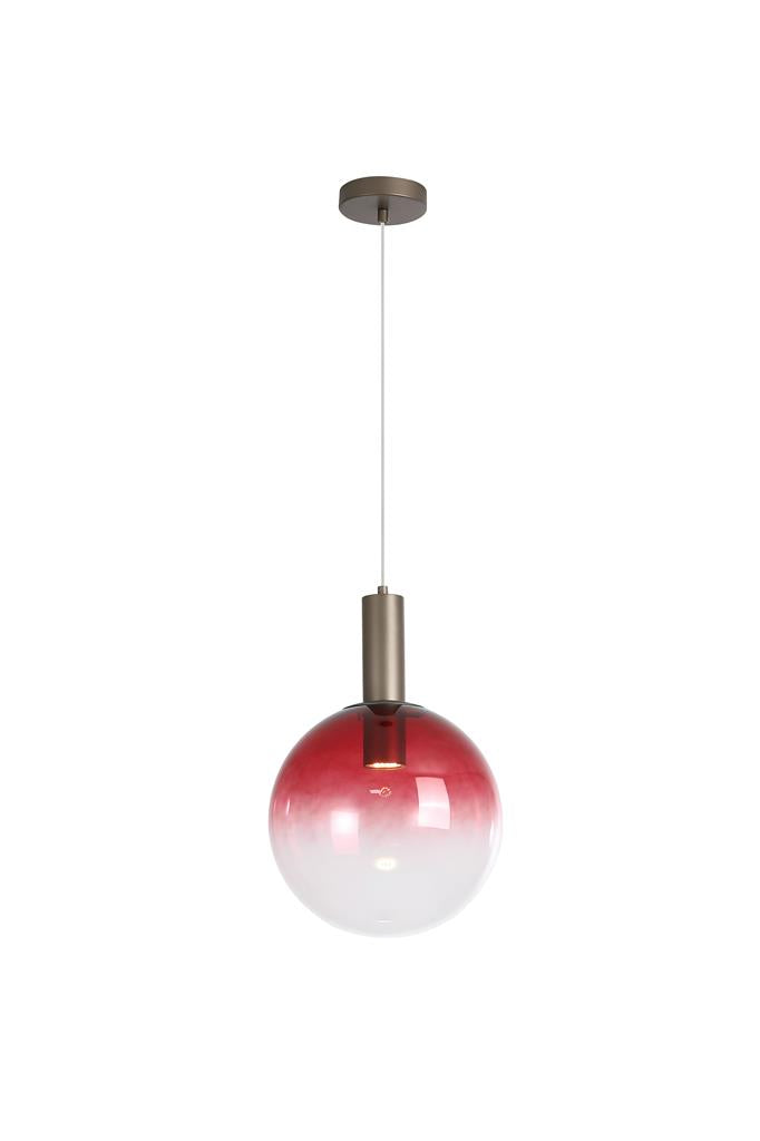 Searchlight 24183-1RE Ombre 1lt Pendant, Red Ombre Glass with Latte Metal