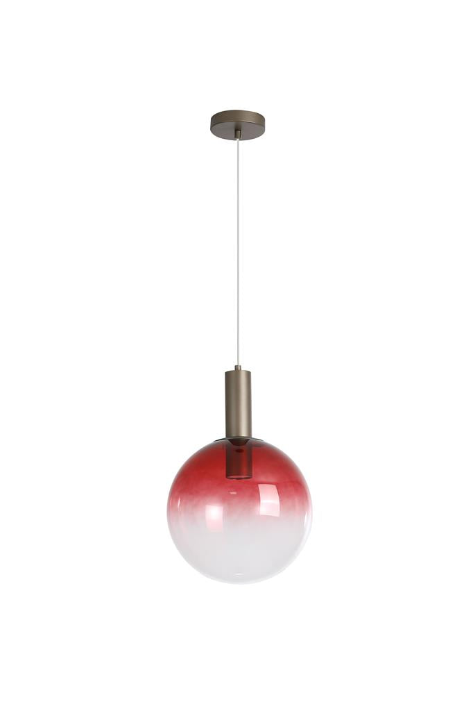 Searchlight 24183-1RE Ombre 1lt Pendant, Red Ombre Glass with Latte Metal