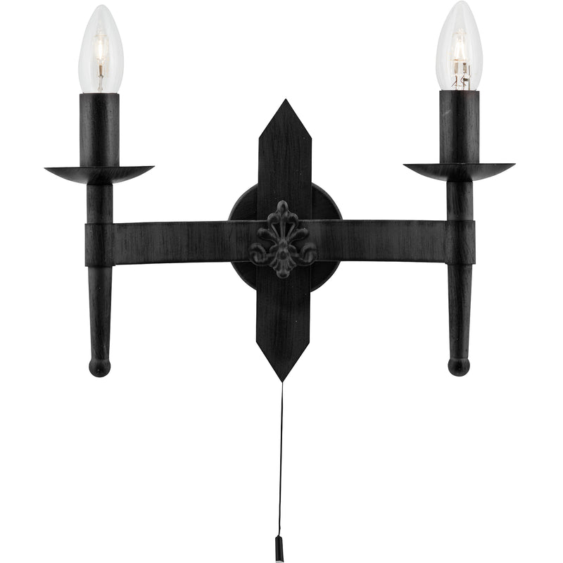 Searchlight  2422-2BK Cartwheel II  2Lt Wall Light - Black Wrought Iron