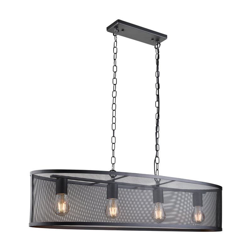 Searchlight  2484-4BK Fishnet 4Lt Oval Pendant  - Matt Black Metal & Mesh Shade