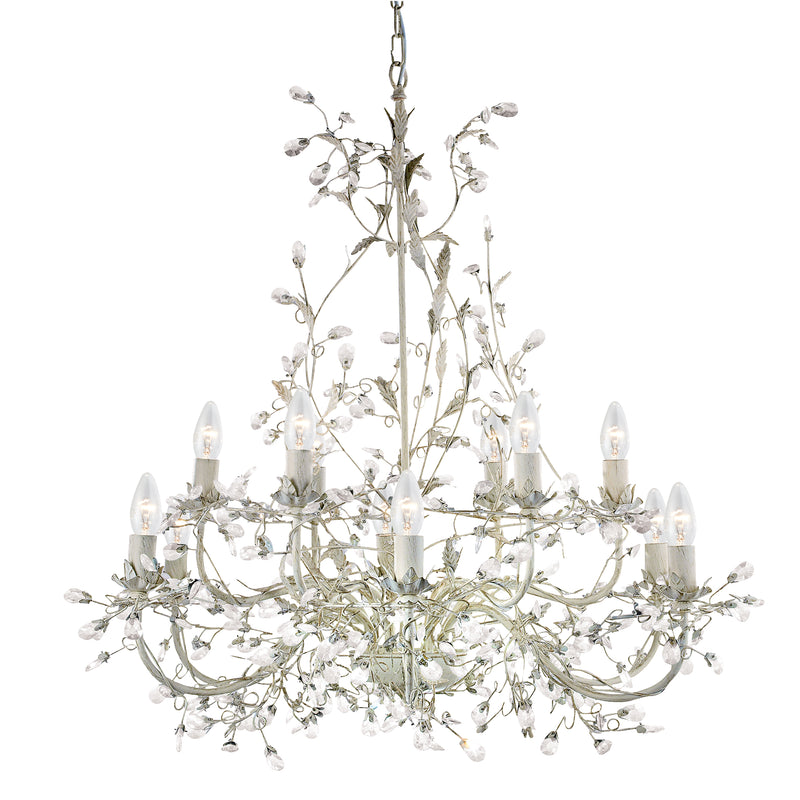 Searchlight  24912-12CR Alamandite 12Lt Pendant  - Cream & Gold Metal & Glass Drops