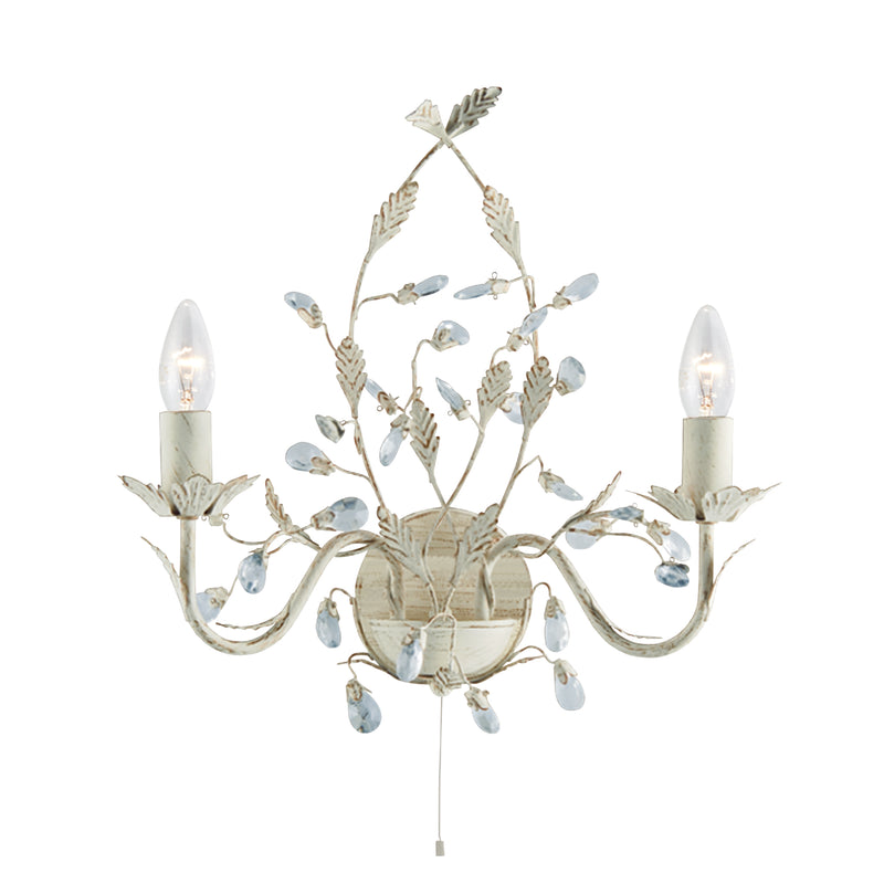 Searchlight  2492-2CR Alamandite 2Lt Wall Light - Cream & Gold Metal, Glass Drops