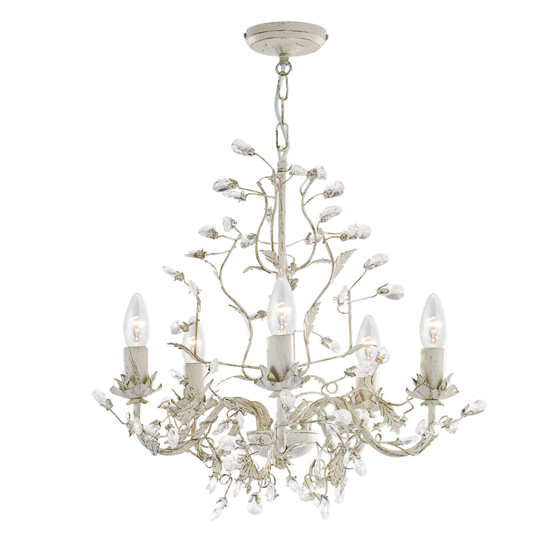 Searchlight  2495-5CR Alamandite 5Lt Pendant - Cream & Gold Metal & Glass Drops
