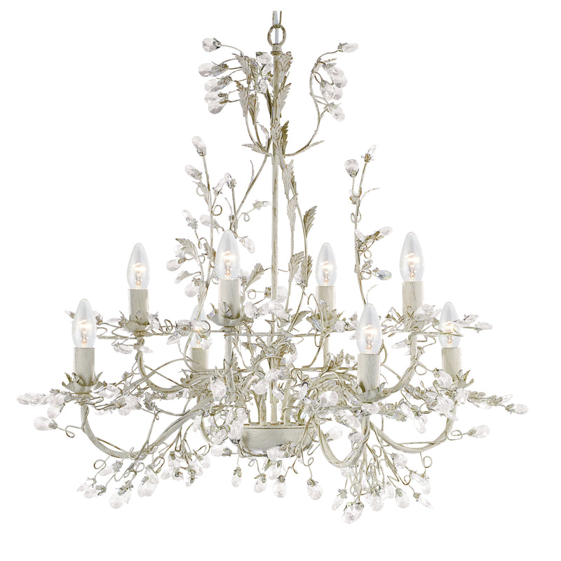 Searchlight  2498-8CR Alamandite 8Lt Pendant - Cream & Gold Metal & Glass Drops