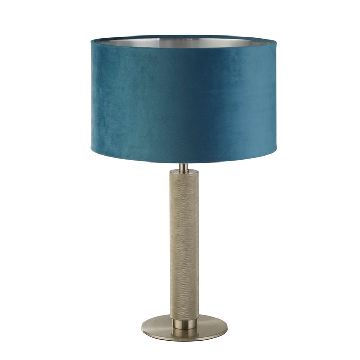 Searchlight  65721TE London Table Lamp - Knurled Satin Silver & Teal Velvet Shade