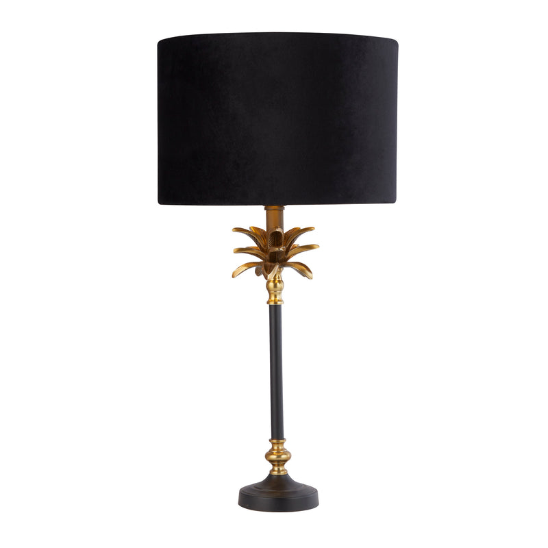 Searchlight  81211BK Palm Table Lamp - Black & Antique Brass Metal,Black Shade