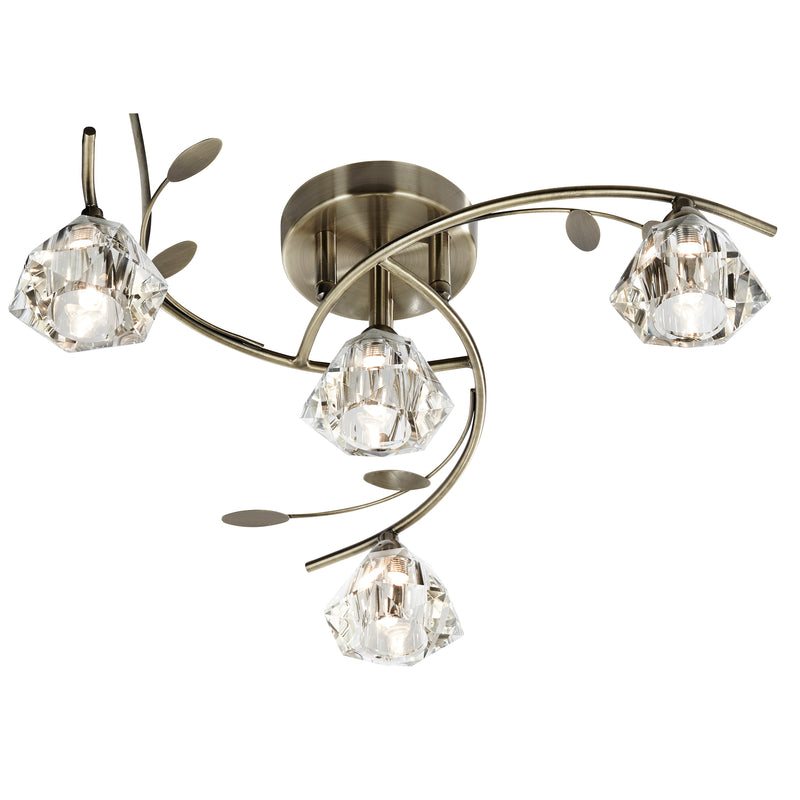 Searchlight  2634-4AB Sierra 4Lt Semi-Flush Ceiling Light - Antique Brass & Glass