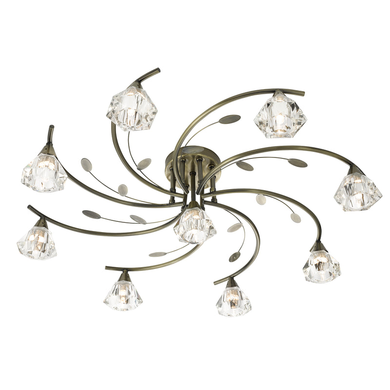 Searchlight  2639-9AB Sierra 9Lt Semi-Flush Ceiling Light - Antique Brass & Glass