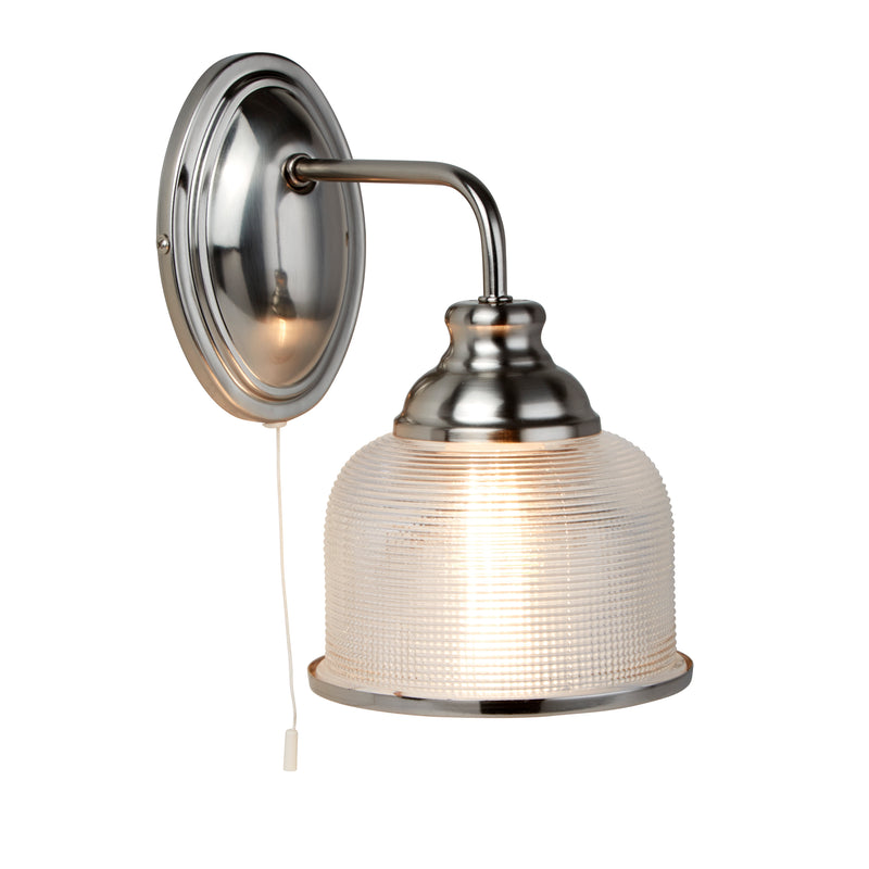 Searchlight  2671-1SS Bistro II Wall Light - Satin Silver & Holophane Style Glass