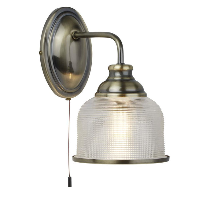 Searchlight  2671-1AB Bistro II Wall Light- Antique Brass & Holophane Style Glass