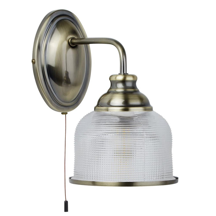 Searchlight  2671-1AB Bistro II Wall Light- Antique Brass & Holophane Style Glass