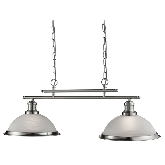 Searchlight 2682-2SS Bistro 2Lt Bar Pendant  - Satin Silver Metal & Glass