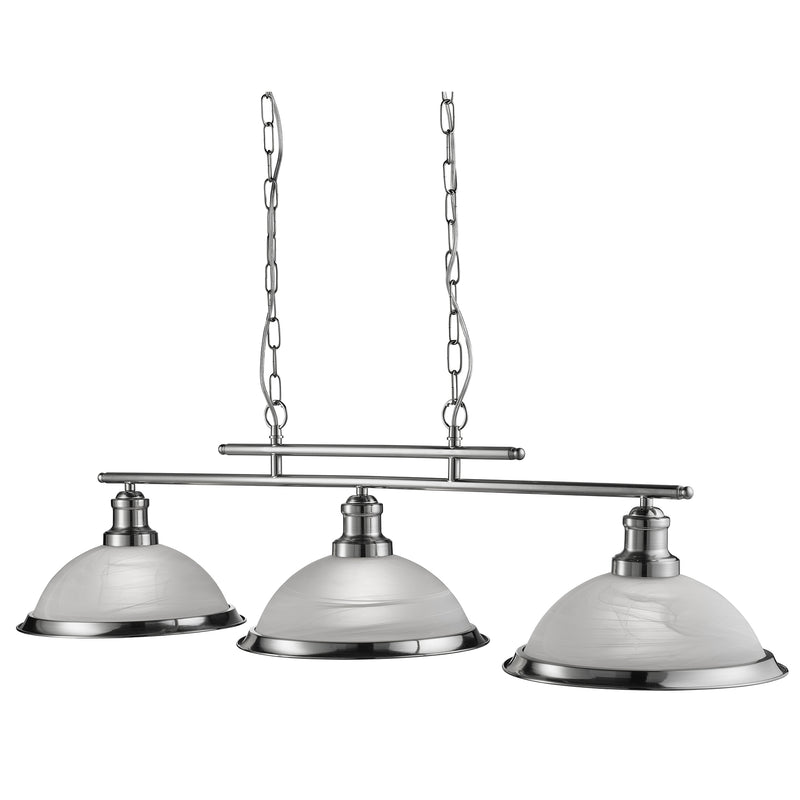 Searchlight  2683-3SS Bistro  3Lt Bar Pendant - Satin Silver Metal & Acid Glass