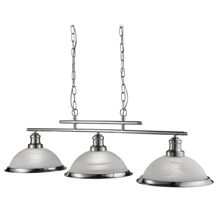 Searchlight 2683-3SS Bistro  3Lt Bar Pendant - Satin Silver Metal & Acid Glass