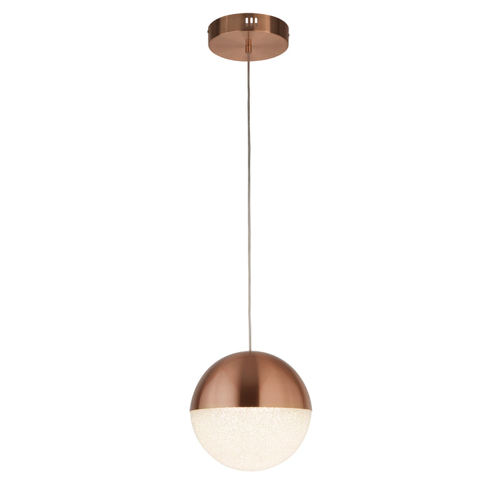 Searchlight  5881CU Marbles LED Pendant - Copper Metal & Crushed Ice Shade