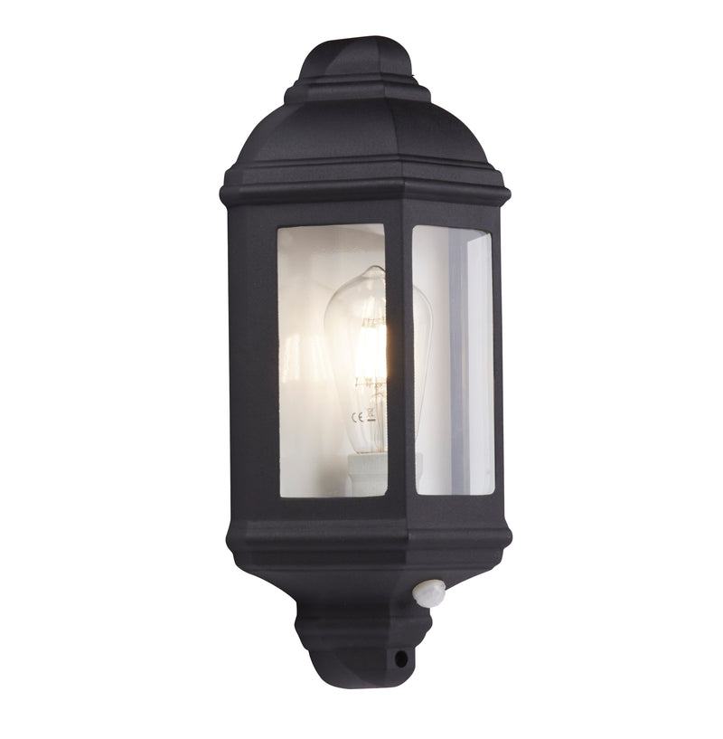 Searchlight  280BK-PIR Maine  Outdoor Wall Light - Black Metal & Clear Glass