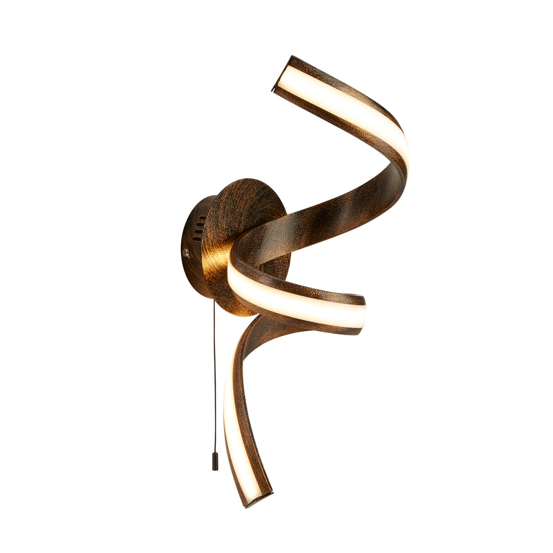 Searchlight  2811RU Ribbon LED Twist Wall Light - Rustic Black/Gold Metal & Opal