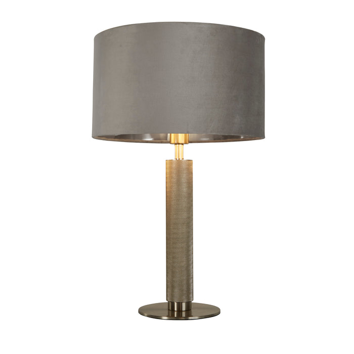 Searchlight  65721GY London Table Lamp- Knurled Satin Silver & Grey Velvet Shade