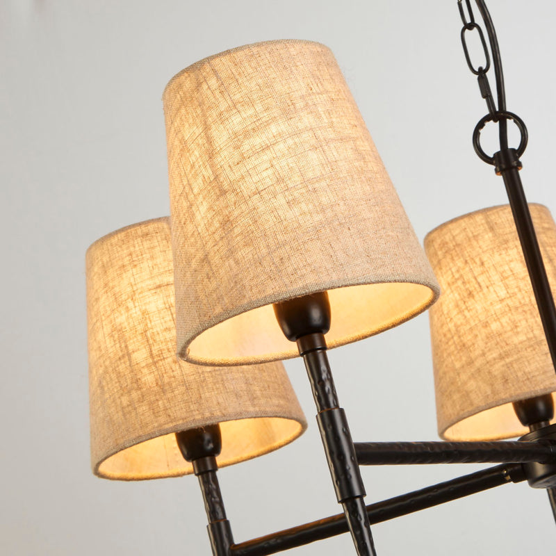 Searchlight  30690-5BK Gothic 5Lt Pendant - Hammered Black Metal & Natural Linen