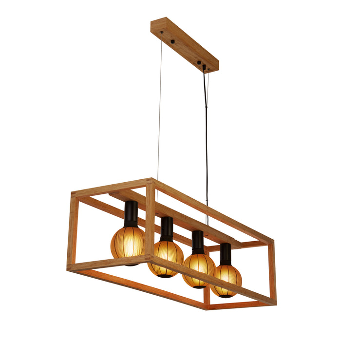 Searchlight  54741-4NA Square  4Lt Pendant  - Natural Wood & Black Metal