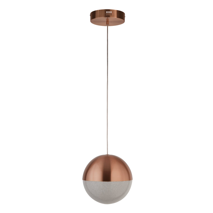 Searchlight  5881CU Marbles LED Pendant - Copper Metal & Crushed Ice Shade