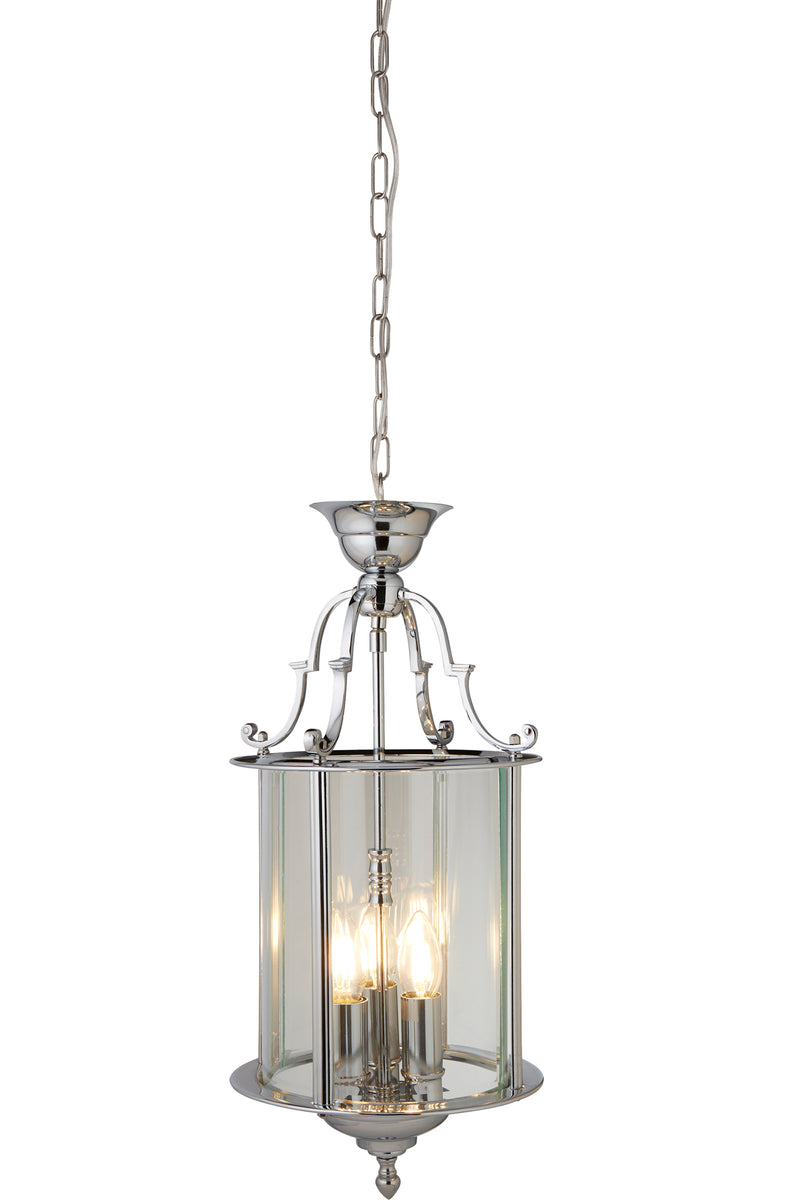 Searchlight  3003-10CC Bevelled Lantern 3Lt Pendant - Chrome Metal & Clear Glass