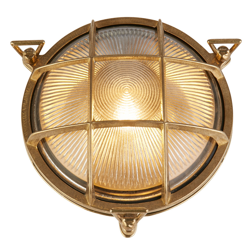 Searchlight  30361PB Bulkhead Round Outdoor Light - Solid Brass & Ribbed Glass
