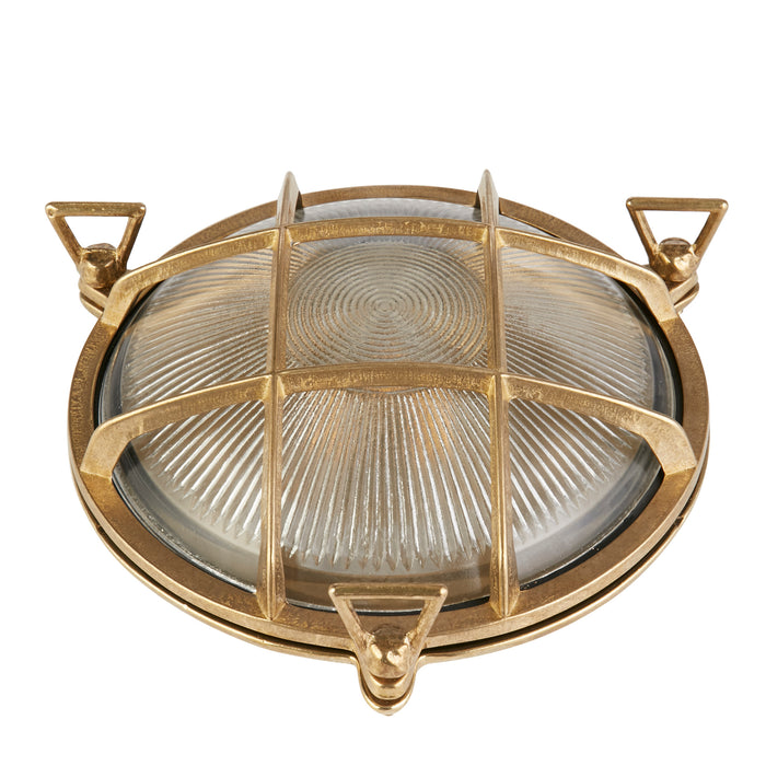 Searchlight  30361PB Bulkhead Round Outdoor Light - Solid Brass & Ribbed Glass