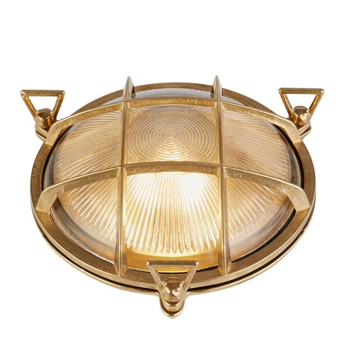 Searchlight  30361PB Bulkhead Round Outdoor Light - Solid Brass & Ribbed Glass