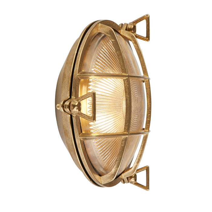 Searchlight  30361PB Bulkhead Round Outdoor Light - Solid Brass & Ribbed Glass