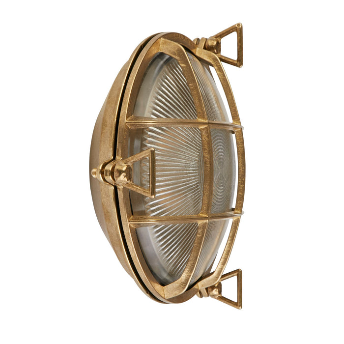 Searchlight  30361PB Bulkhead Round Outdoor Light - Solid Brass & Ribbed Glass