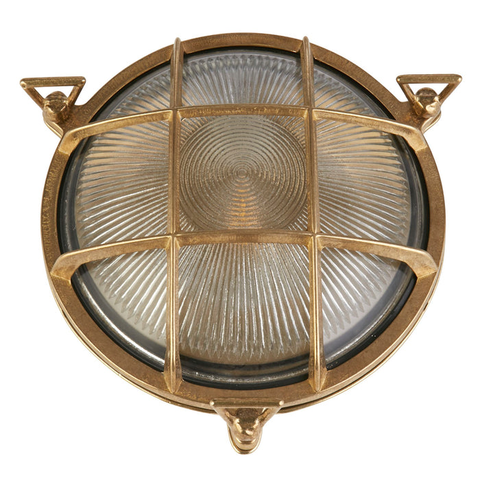 Searchlight  30361PB Bulkhead Round Outdoor Light - Solid Brass & Ribbed Glass