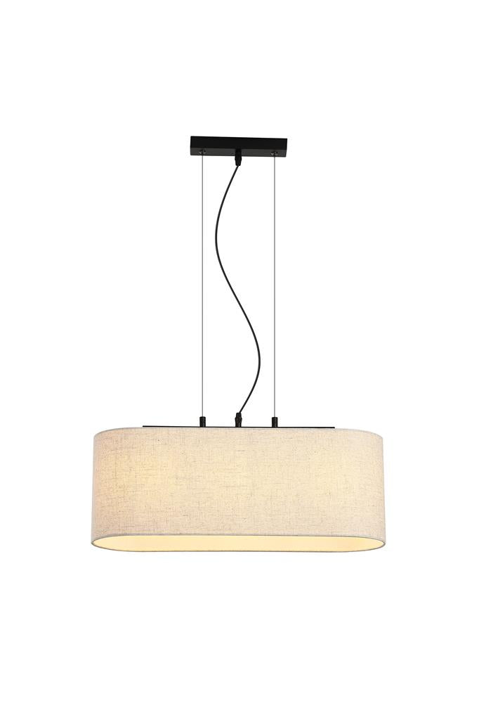 Searchlight 30503-3BK Hessian 3Lt Pendant, Black Metal with Linen Shade