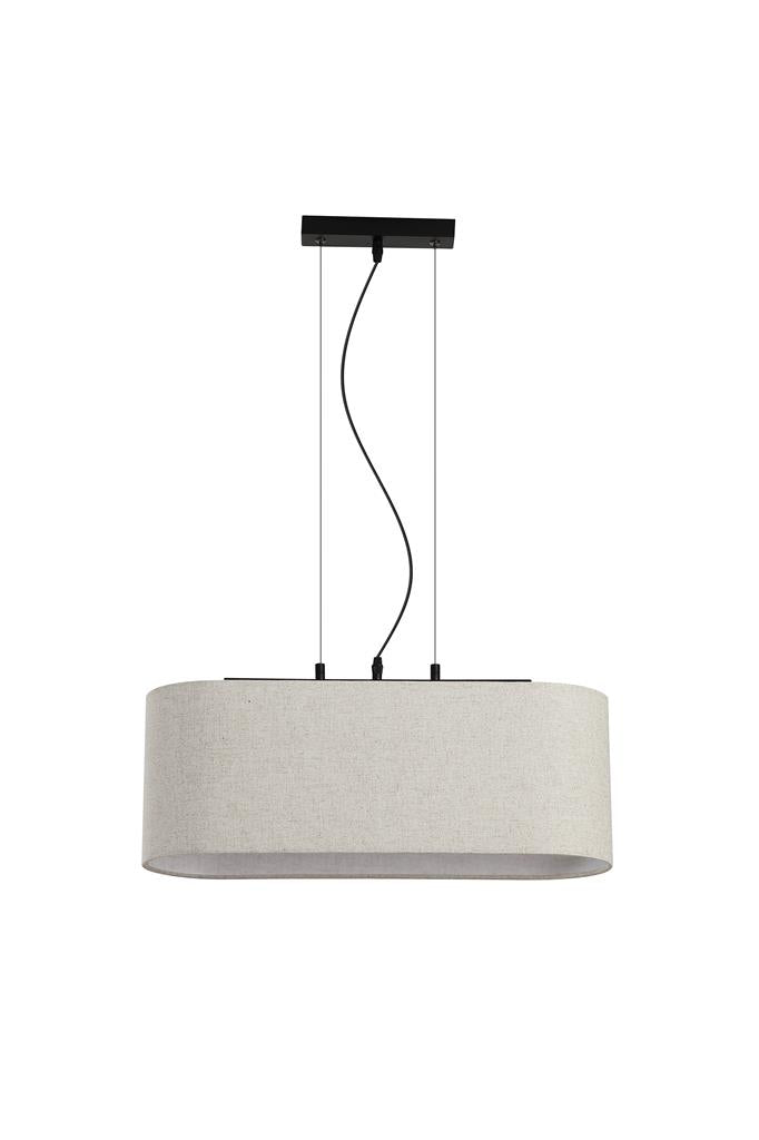 Searchlight 30503-3BK Hessian 3Lt Pendant, Black Metal with Linen Shade