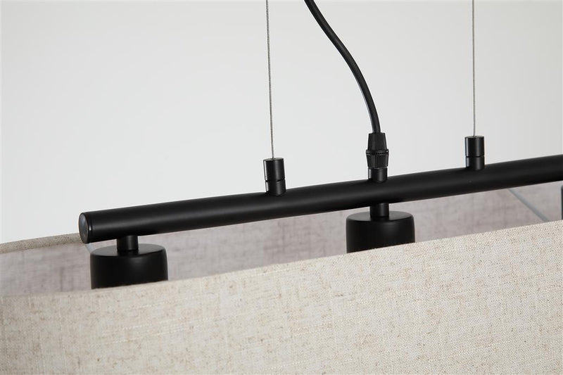Searchlight 30503-3BK Hessian 3Lt Pendant, Black Metal with Linen Shade