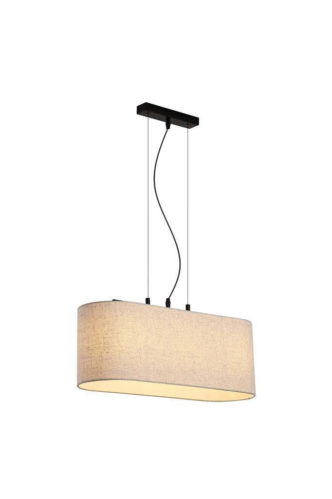 Searchlight 30503-3BK Hessian 3Lt Pendant, Black Metal with Linen Shade